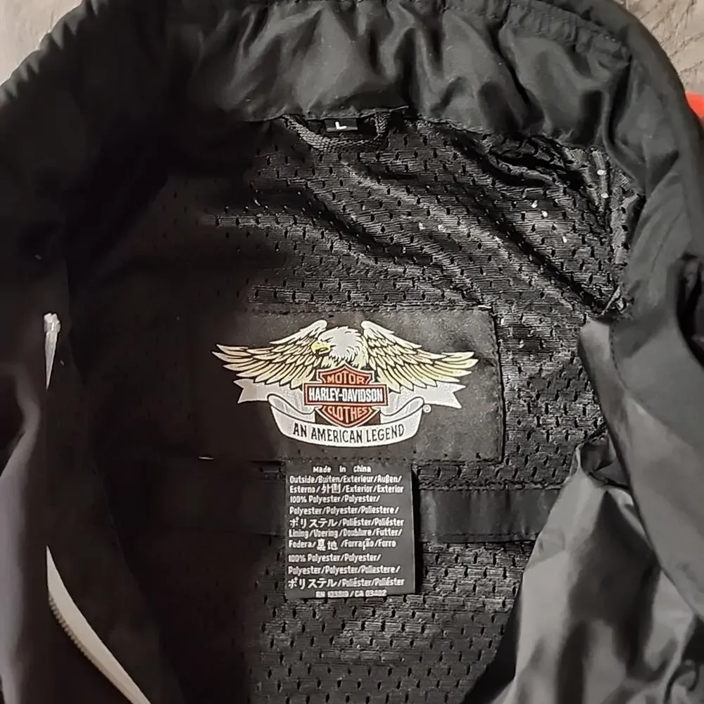 Harley Davidson ORANGE AND BLACK TEXTILE MOTORCYCLE JACKET Size Large